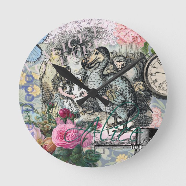 Alice Klassiska Underlandet Dodo Tenniel Konst Rund Klocka (Framsida)