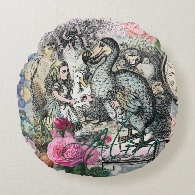 Alice Klassiska Underlandet Dodo Tenniel Konst Rund Kudde (Framsidan)