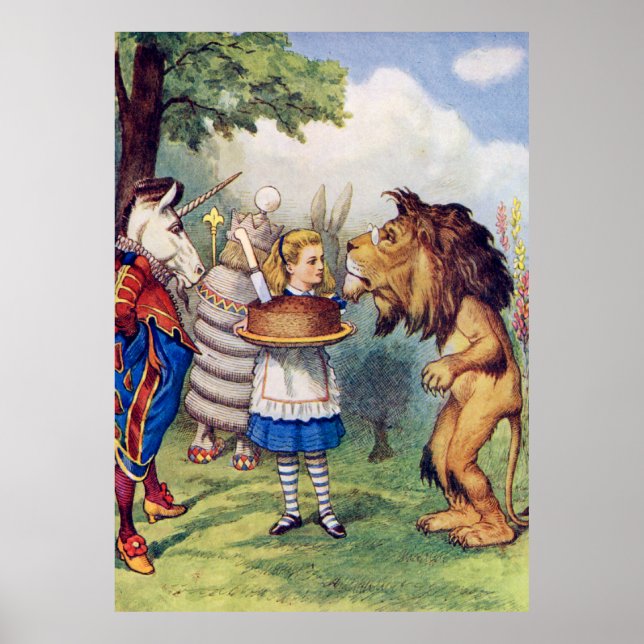 Alice, Lejona och Unicorn i Wonderaland Poster (Framsidan)