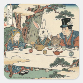 Alice Lost in Japan | Ukiyo-e Mad Tea Party Fyrkantigt Klistermärke