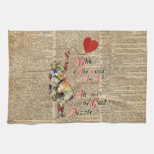 Alice,Mad Hatter&Rabbit Vintage Collage Quote Kökshandduk