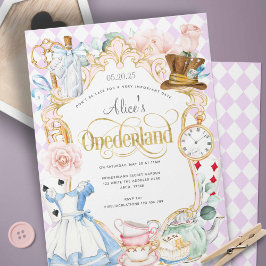 Alice mad hatter wonderland tea party 1:a födelsed inbjudningar