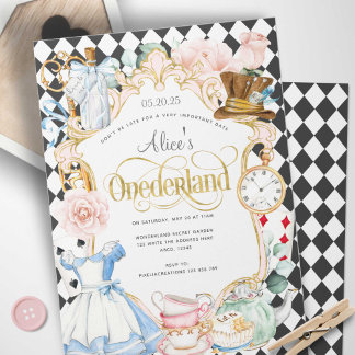 Alice mad hatter wonderland tea party 1:a födelsed inbjudningar