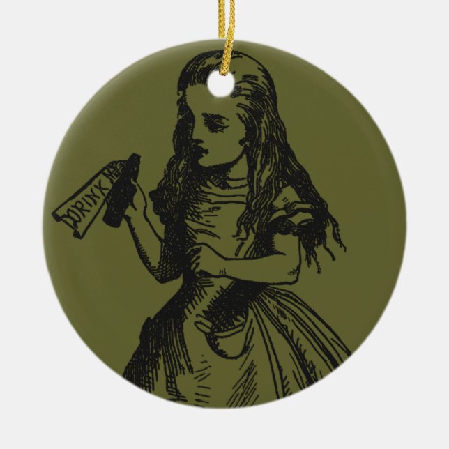 Alice med "drinken mig" flaska julgransprydnad keramik (Framsidan)