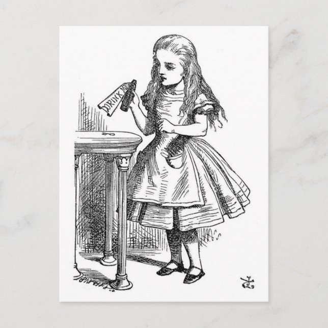 Alice med "drinken mig" flaska vykort (Framsida)