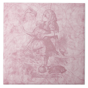 Alice med Flamingo Alice i Wonderland Blommigt Art Kakelplatta