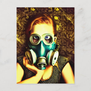 Alice med Red Hair i ett vykort för gasmask