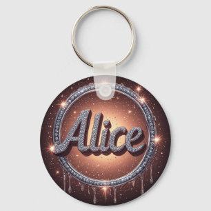 Alice Namn Diamant Logotypmärke i Gnistrande Smyck Nyckelring