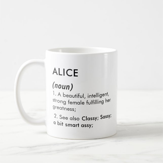 Alice namn, Redigerbart namn, Anpassat namn Kaffemugg (Vänster)