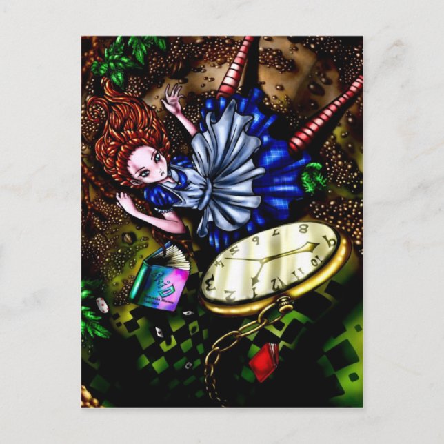 Alice ner i kaninen Hål Vykort (Framsida)