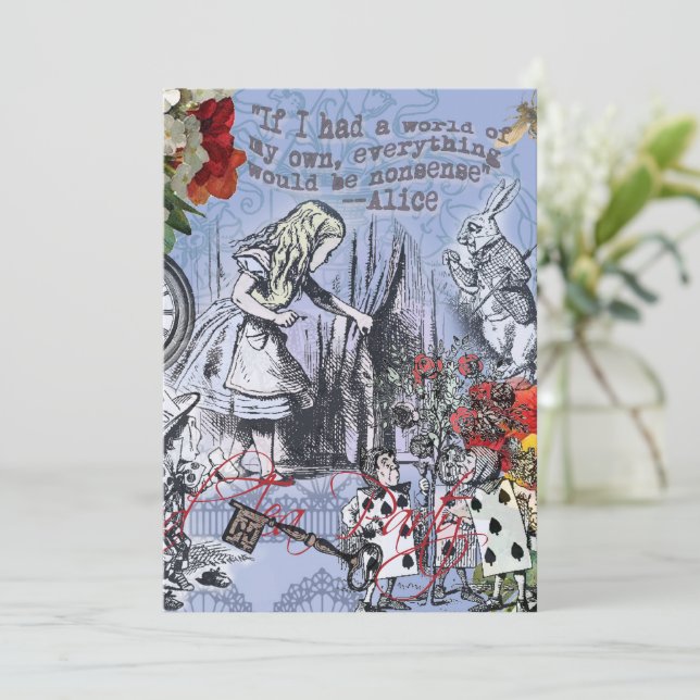Alice nonsens draperifera underland - blått inbjudningar (Stående Fram)