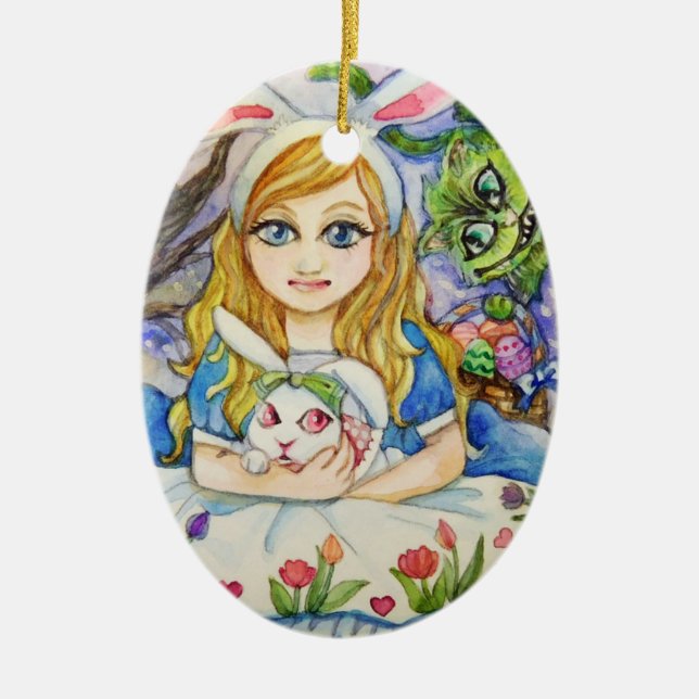 Alice och Bunny Julgransprydnad Keramik (Framsidan)