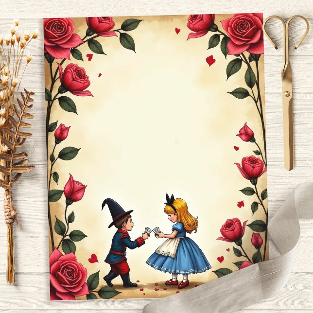 Alice och Cards Roses Border Scrapbookpapper (Skapare uppladdad)