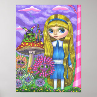 Alice och Caterpelaren Cute Doll Mushroom Poster