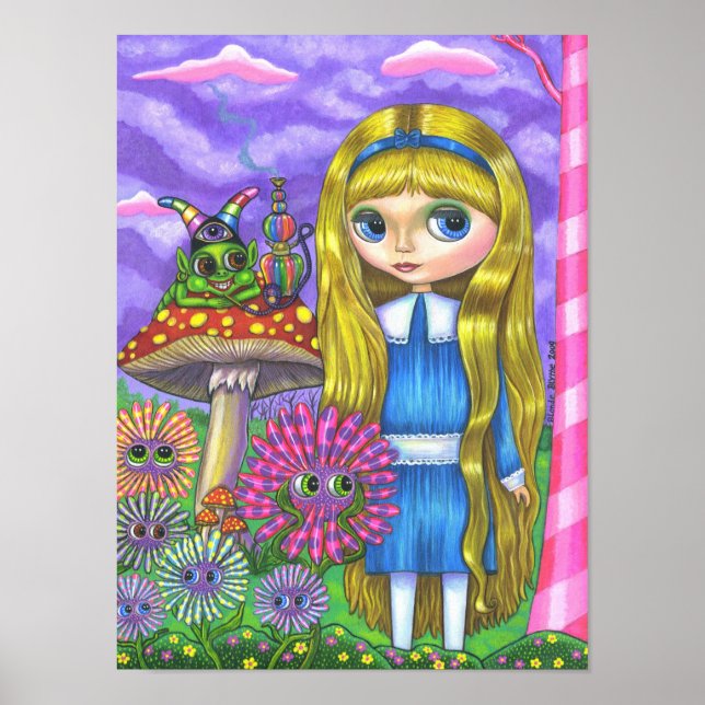 Alice och Caterpelaren Cute Doll Mushroom Poster (Framsidan)
