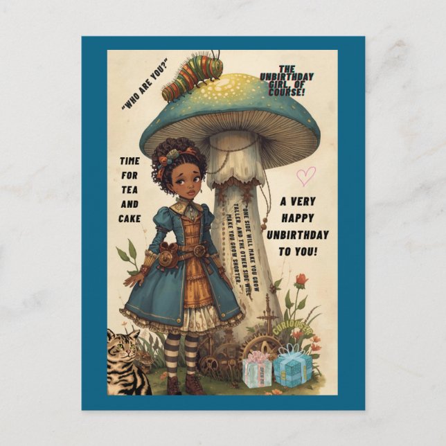 Alice och Caterpillar Obursdags vykort (Framsida)