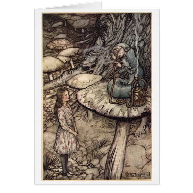 Alice och Caterpillar (tom insida) Hälsningskort (Framsidan)