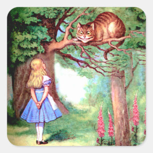 Alice och Cheshire Cat i Wonderland Fyrkantigt Klistermärke