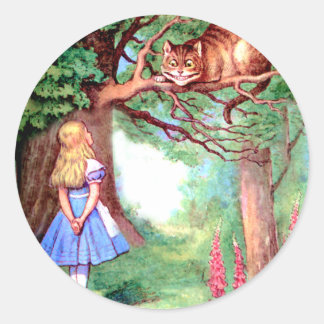 Alice och Cheshire Cat i Wonderland Runt Klistermärke