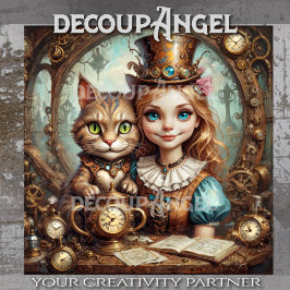 Alice och Cheshire Cat in Steampunk-Land Decoupage