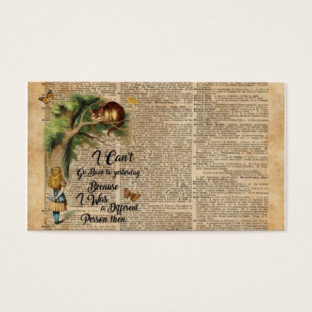 Alice och Cheshire Cat Quote Dictionary Art Visitkort (Framsidan)