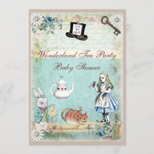 Alice och Cheshire Cat Wonderland Baby Shower Inbjudningar