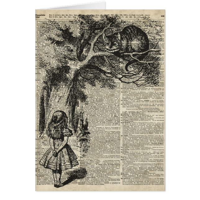 Alice och Cheshire stencilerar konst på den Hälsningskort (Framsidan)