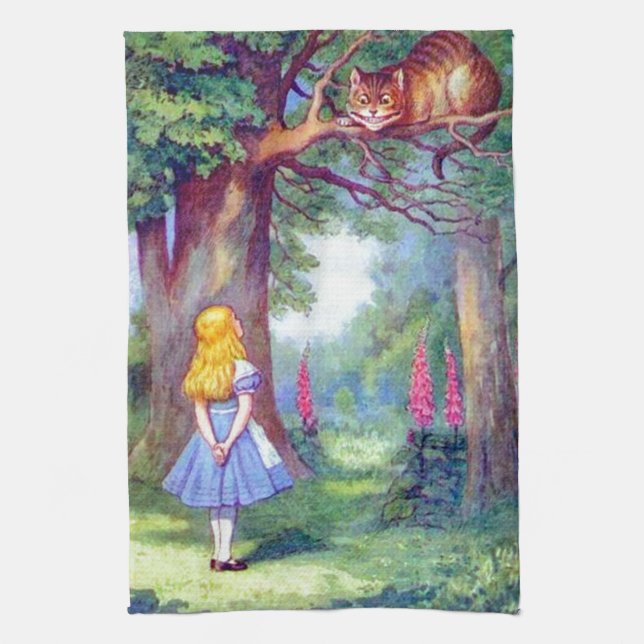 Alice och den Cheshire katten Kökshandduk (Vertikal)
