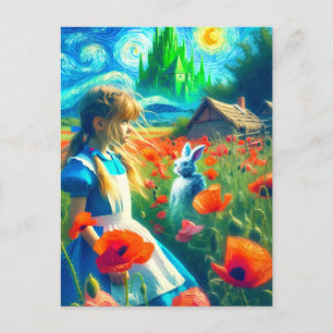 Alice och den vita kaninen Ange Oz Van Gogh Stil Vykort