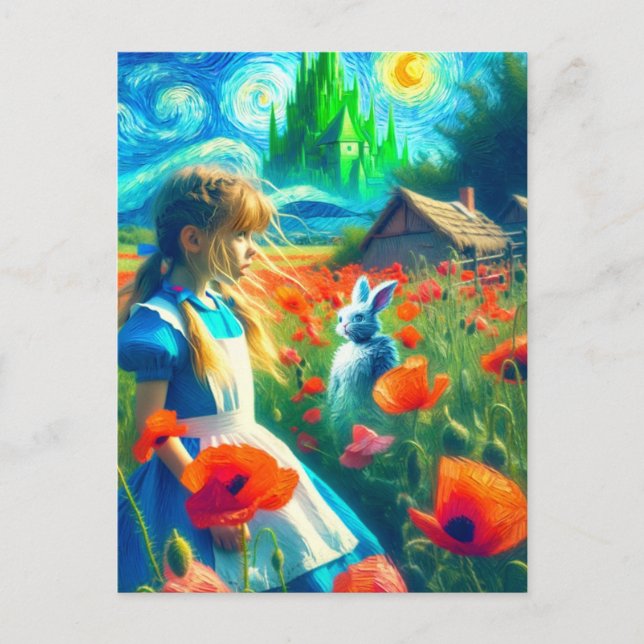 Alice och den vita kaninen Ange Oz Van Gogh Stil Vykort (Framsida)