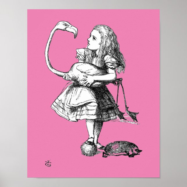 Alice och Flamingo (rosa bkgrd) Poster (Framsidan)