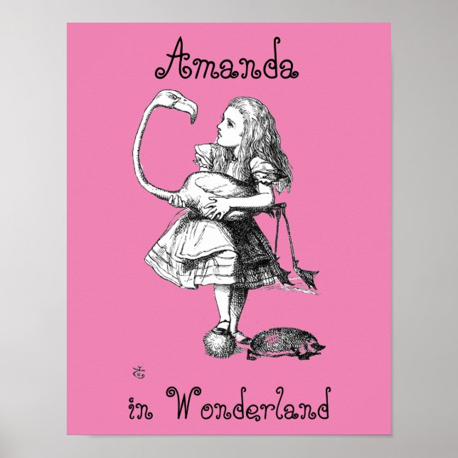 Alice och Flamingo (rosa bkgrd) Poster (Framsidan)