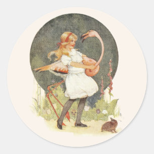 Alice och Flamingo Sticker Runt Klistermärke