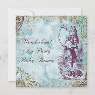 Alice och Flamingo Wonderland Baby Shower Tea Part Inbjudningar