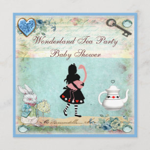 Alice och Flamingo Wonderland Baby Shower Tea Part Inbjudningar