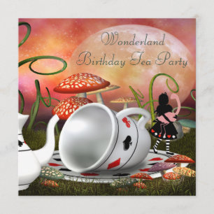 Alice och Flamingo Wonderland Födelsedagsfest Inbjudningar
