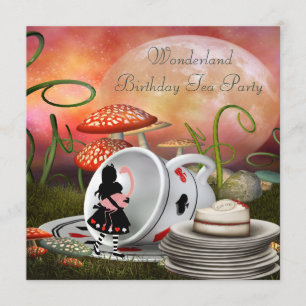 Alice och Flamingo Wonderland Födelsedagsfest Inbjudningar