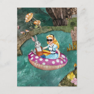 Alice och Gray Rabbit retro collage art Vykort