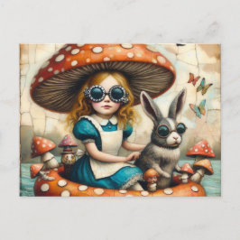 Alice och kaninen på en Flutit Resa Vykort