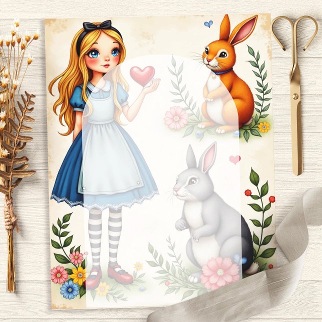 Alice och kaninernas Blommigt Hearts Scrapbook Pap (Skapare uppladdad)