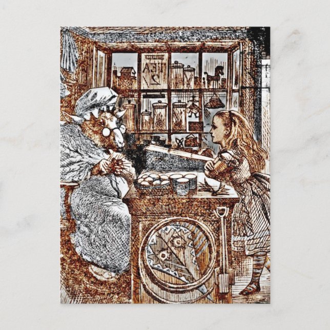 Alice och Knitting Sheep Vykort (Framsida)