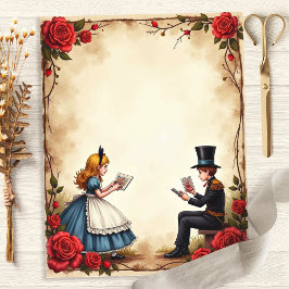 Alice och Mad Hatter Reading Scrapbook Papper