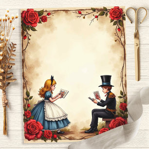 Alice och Mad Hatter Reading Scrapbook Papper