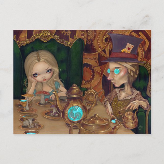 Alice och Mad Hatter steampunk Postcard Vykort (Framsida)