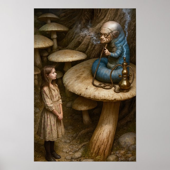 Alice Och Nargile Rökande Caterpillar Poster (Framsidan)