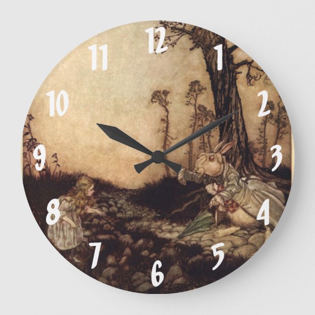 Alice och Rabbit Arthur Rackham Wall Clock Stor Klocka (Framsida)