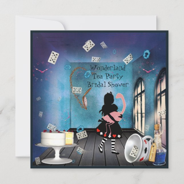 Alice och Rosa Flamingo Wonderland Möhippa Inbjudningar (Framsida)