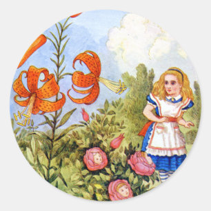 Alice och Talking Flowers i Wonderland Runt Klistermärke