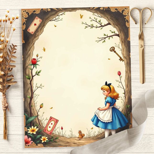 Alice och Vita Kaninen Blommigt Scrapbookpapper (Skapare uppladdad)