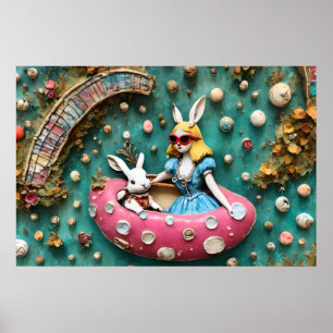 Alice och Vita kaninen på en Flutit Resa Poster